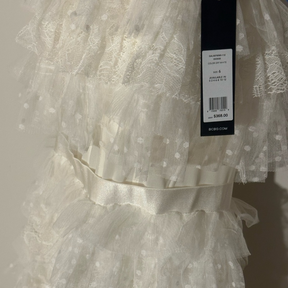 BCBG WHITE RUFFLE MINI DRESS - Picture 2 of 3